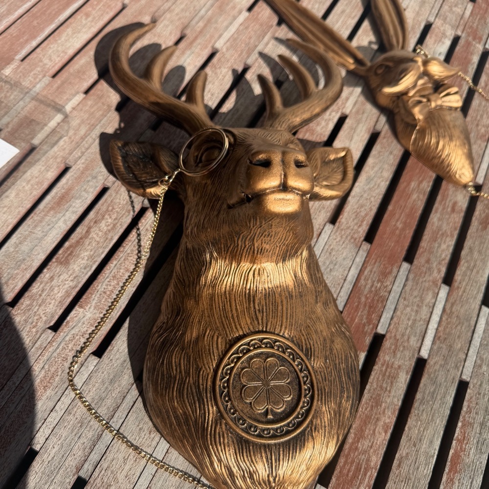 Bonteck Bronze Faux Taxidermy Deer with Monocle & Rabbit with Mustache Decor Set